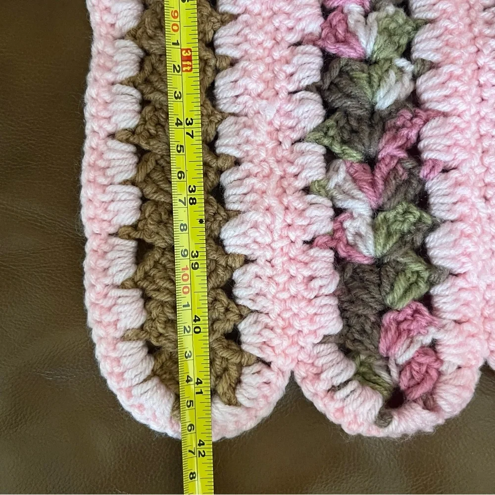 Pink and Olive Green Crochet Blanket